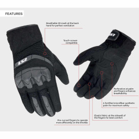 LS2 KUBRA MAN motorcycle gloves CE 3D mesh pre-curved Velcro