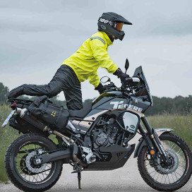 Modeka Flex Dry waterproof motorcycle rain trousers, compact 40cm zip