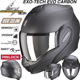 Scorpion flip-up helmet EXO-TECH EVO CARBON 180 degree with ECE 22.06 Pinlock and 2 visors