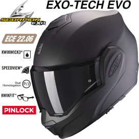 Scorpion flip-up helmet EXO-TECH EVO 180 degrees flip-back with sun visor ECE 22.06 Pinlock