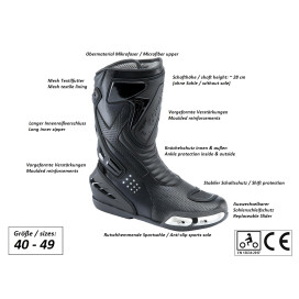 Kochmann Speed motorcycle boots CE with mesh lining, zip, ankle protection
