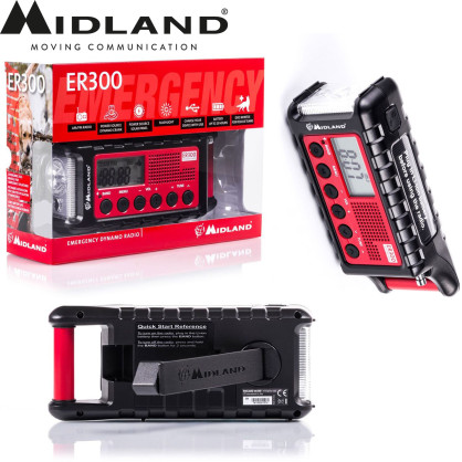 Midland ER300 emergency device power bank radio dynamo crank solar panel SOS torch