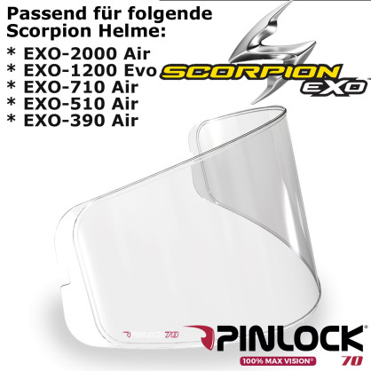 Scorpion Pinlock 70 DKS107 for Helmet EXO-2000 / 1200 / 710 / 510 / 390 Max Vision 100%