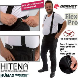 Germot motorcycle pants FLEX PRO waist size short and extra short waterproof with adjustable waistband and protectors