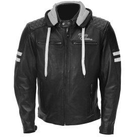 Rusty Stitches Leather Jacket JARI HOODED Motorcycle Hoodie with Detachable Hood and Protectors