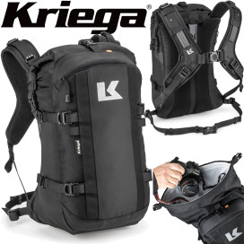 Kriega motorcycle backpack R22 waterproof hip belt Quadloc belt system with space for laptop Cordura Air-Mesh