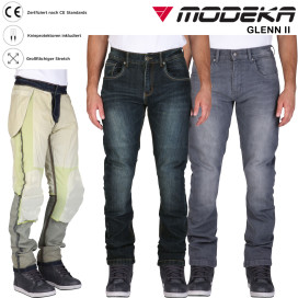 Modeka motorcycle jeans GLENN II 2 aramid denim stretch pants with CE A including knee protectors