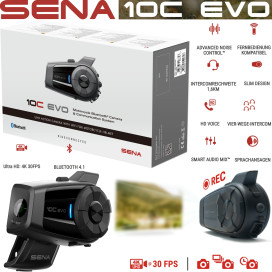 Sena Motorcycle Headset 10C EVO with 4K Camera Video Photo Time Lapse Bluetooth 4.1 and Universal Intercom to 1.6 km