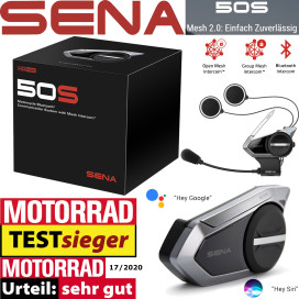 Sena Headset 50S motorcycle communication with Mesh 2.0 Universal Intercom Bluetooth 5 HD Sound by Harman Kardon