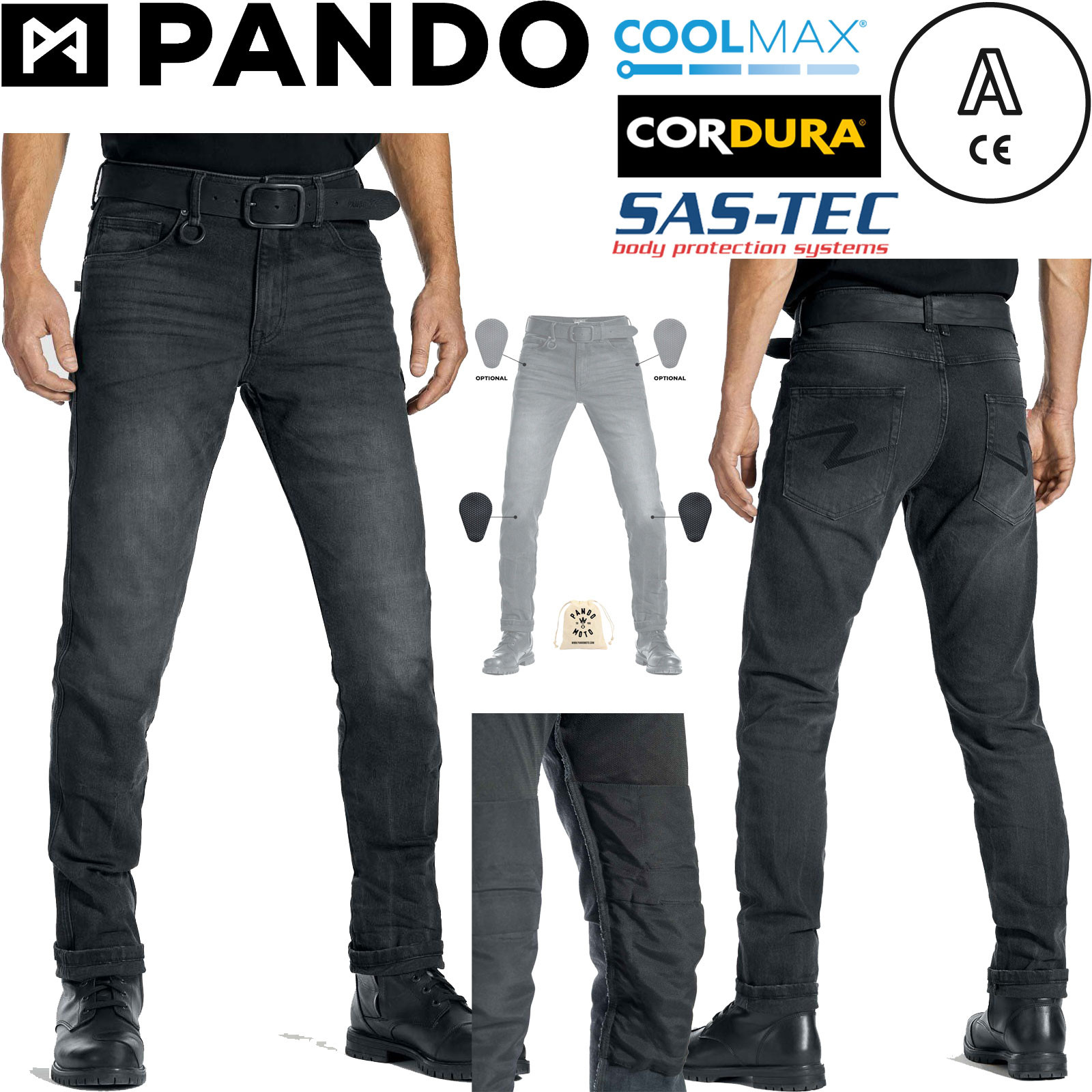 Pando Moto motorcycle jeans ROBBY COR 01 for men CE A Cordura CoolMax with SAS-TEC protectors